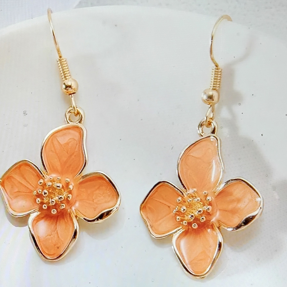 Chic Gold and Orange Floral Earrings